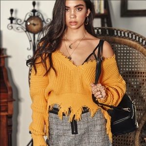 LF Yellow Distressed Sweater